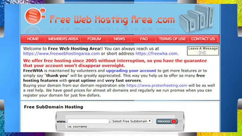 free web hosting area